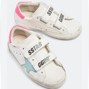 GOLDEN GOOSE Kids White Leather Sneakers with Pink Heel and Blue Star